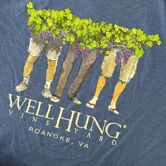 Well Hung Vineyard Roanoke VA Funny Logo Blue Tee Size Large Winery - Picture 5 of 9